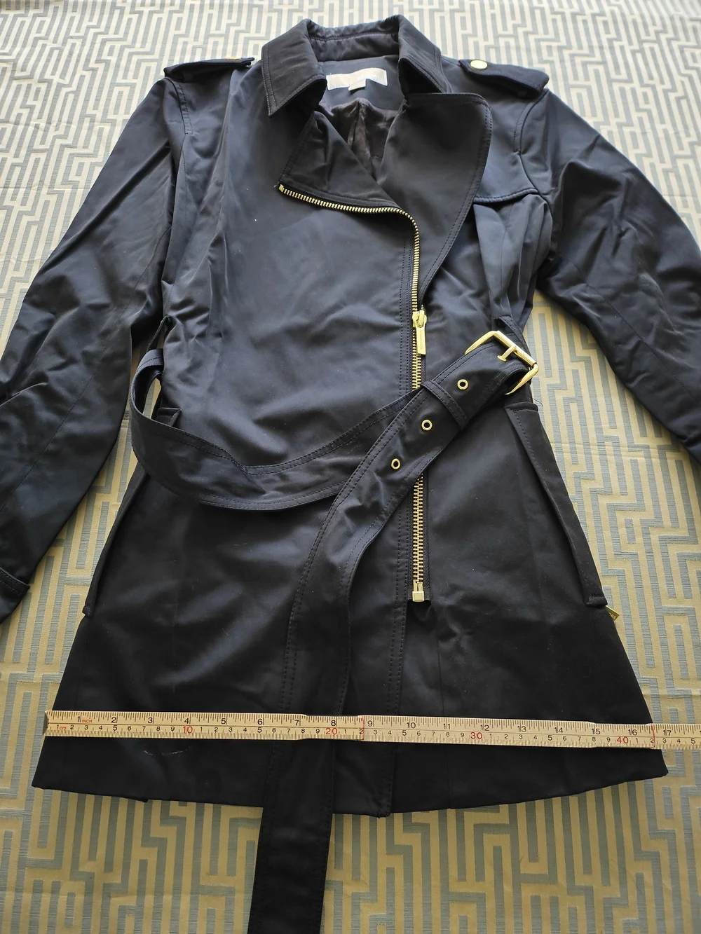 Michael Kors Black Trench Coat with Gold Hardware